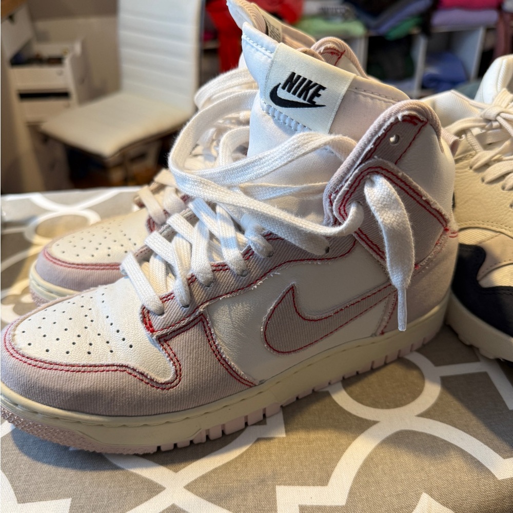 Nike White and Red High-Top Sneakers